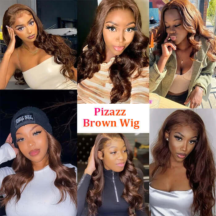 New Chocolate Brown Wig Body Wave 13x6 Full Lace Drawstring Wig Pre Plucked Natural Hairline 250% Density