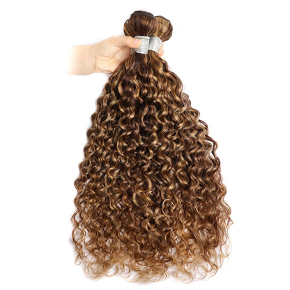 P4/30 Water Wave 3 Bundles 10A Highlight Brown Virgin Human Hair Weaving (No Code Need)