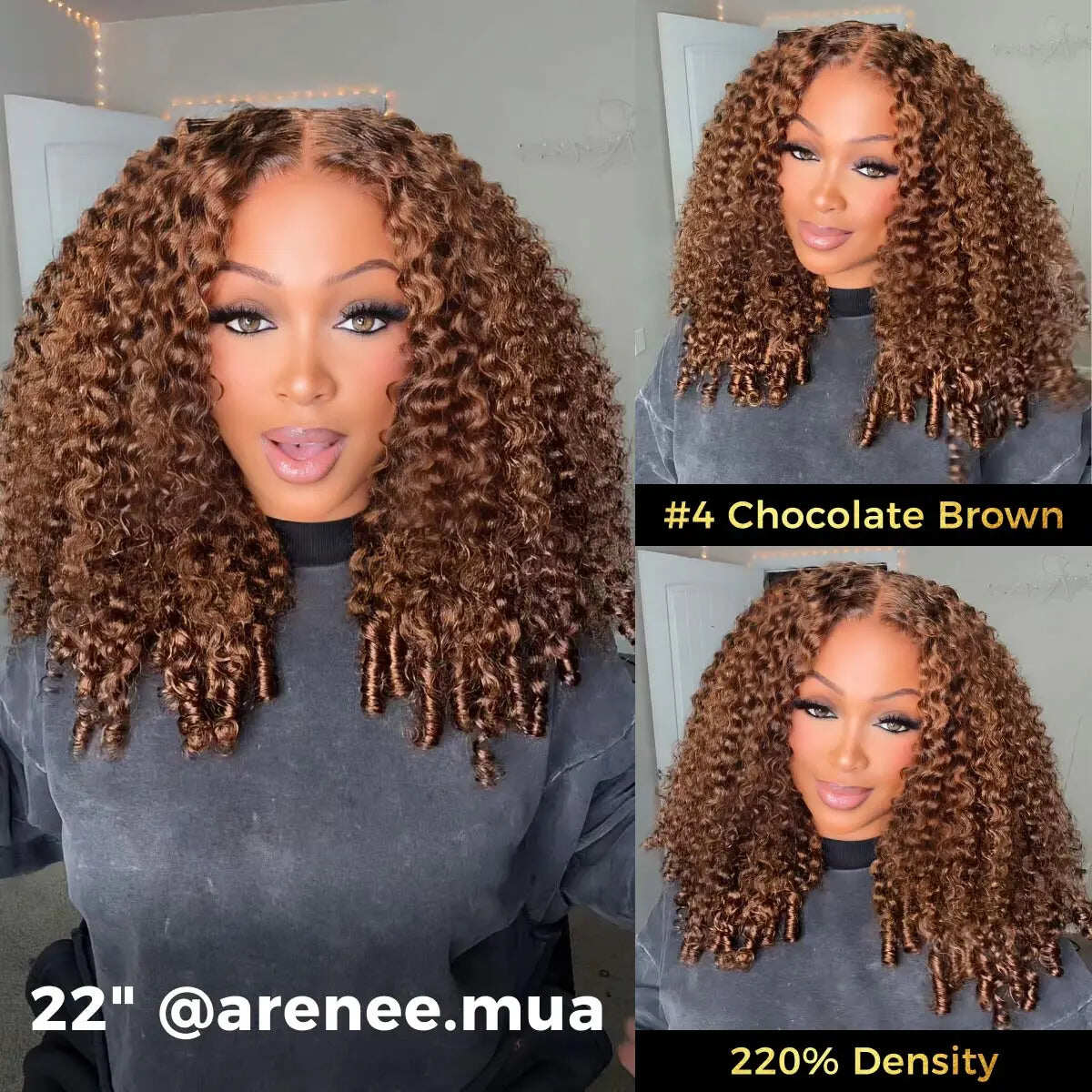 Full Burmese Curly 13x6 Lace Frontal Glueless Wigs #4 Chocolate Brown Color 220% Density Water Wave Virgin Human Hair Wigs Pre Plucked Natural Hairline #SummerVibes
