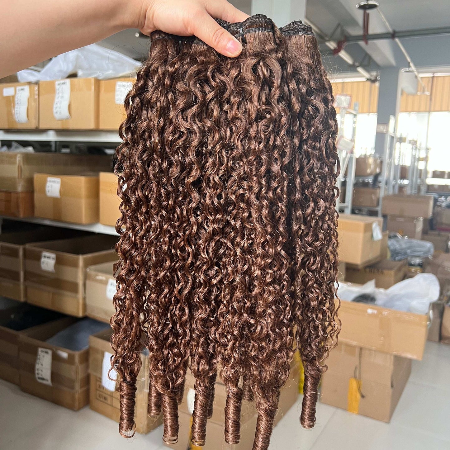 #4 Chocolate Brown Burmese Curly Hair 3 Bundles Human Hair Extensions