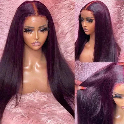 Black Cherry Dark Purple Sugar Plum  Straight 13x6 HD Lace Front Wigs Human Hair Wigs