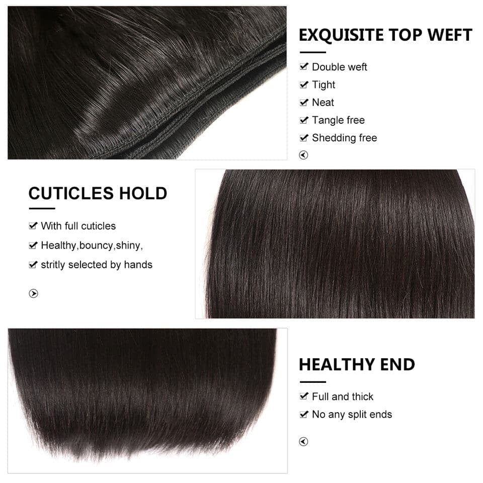 3 Bundles Indian Straight Virgin Human Hair Extension 8-40 inches