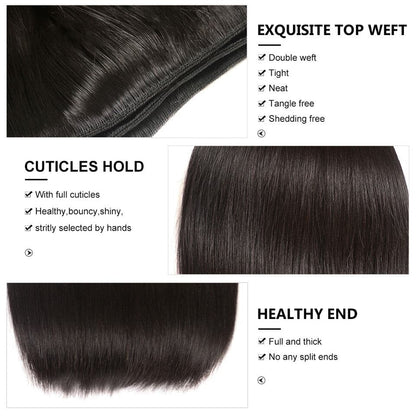 3 Bundles Indian Straight Virgin Human Hair Extension 8-40 inches