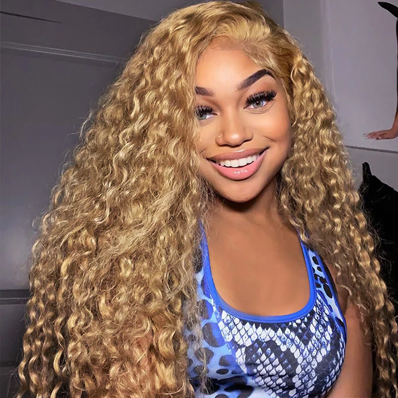 #27 Honey Blonde Burmese Curly Bundles Virgin Human Hair 4 Weave Bundles
