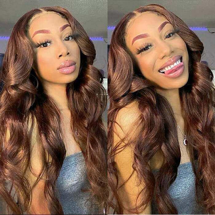 New Chocolate Brown Wig Body Wave 13x6 Full Lace Drawstring Wig Pre Plucked Natural Hairline 250% Density