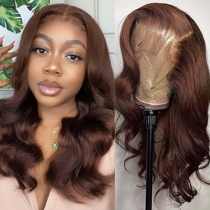New Chocolate Brown Wig Body Wave 13x6 Full Lace Drawstring Wig Pre Plucked Natural Hairline 250% Density