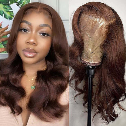 New Chocolate Brown Wig Body Wave 13x6 Full Lace Drawstring Wig Pre Plucked Natural Hairline 250% Density