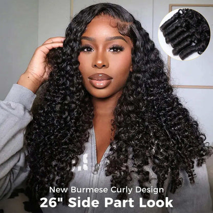 Full Burmese Curly 13x6 Lace Frontal Glueless Wigs #4 Chocolate Brown Color 220% Density Water Wave Virgin Human Hair Wigs Pre Plucked Natural Hairline #SummerVibes
