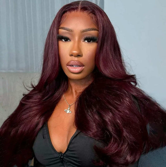 Black Cherry Dark Purple Sugar Plum  Straight 13x6 HD Lace Front Wigs Human Hair Wigs