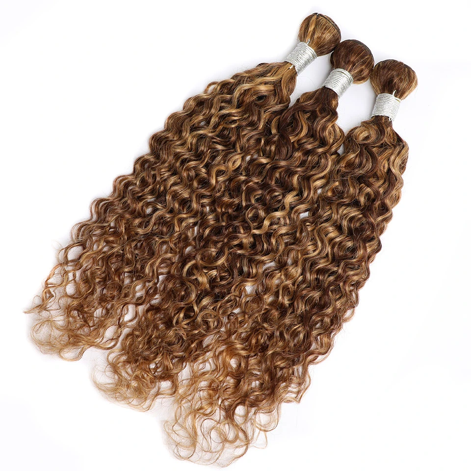 P4/30 Water Wave 3 Bundles 10A Highlight Brown Virgin Human Hair Weaving (No Code Need)