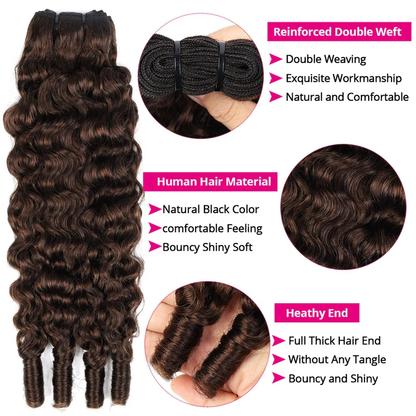 #4 Chocolate Brown Burmese Curly Hair 3 Bundles Human Hair Extensions