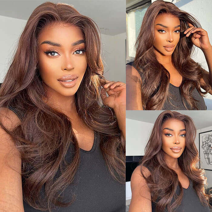 New Chocolate Brown Wig Body Wave 13x6 Full Lace Drawstring Wig Pre Plucked Natural Hairline 250% Density