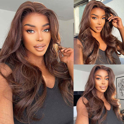 New Chocolate Brown Wig Body Wave 13x6 Full Lace Drawstring Wig Pre Plucked Natural Hairline 250% Density