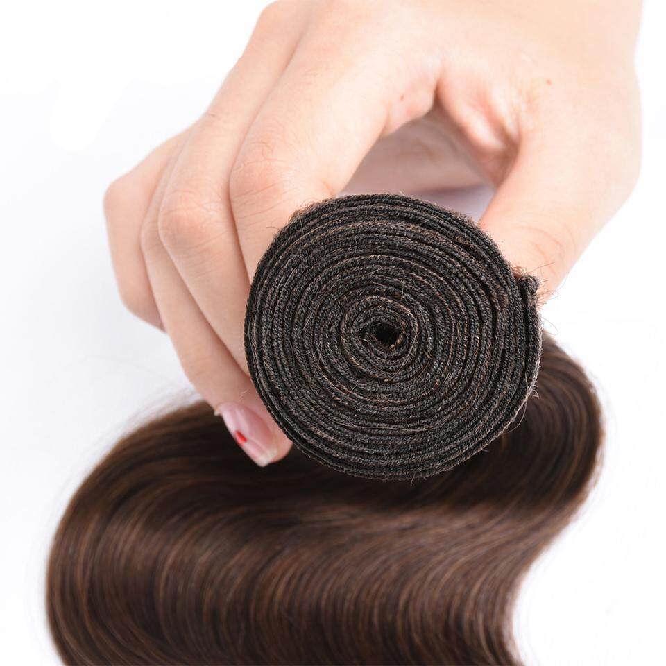 #4 Brown Body Wave 4 Bundles With 4x4 Lace Closure Pre Colored human hair