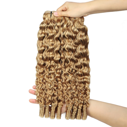#27 Honey Blonde Burmese Curly Bundles Virgin Human Hair 4 Weave Bundles