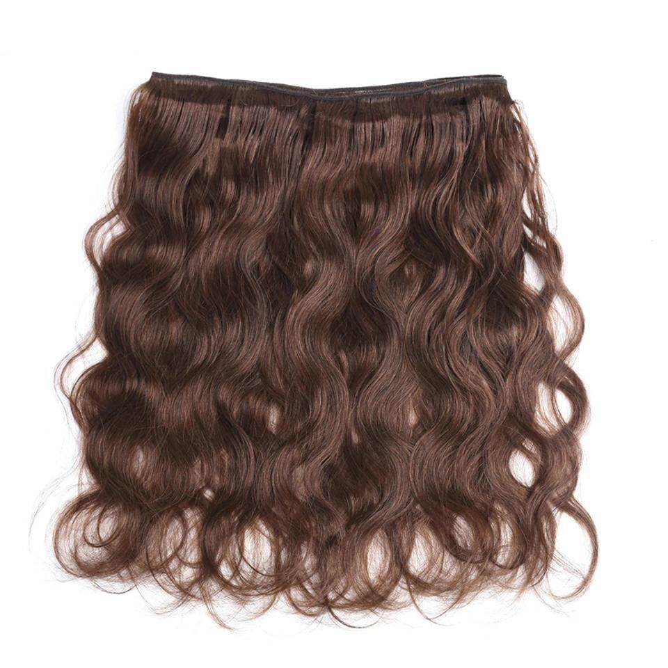 #4 Brown Body Wave 4 Bundles With 4x4 Lace Closure Pre Colored human hair