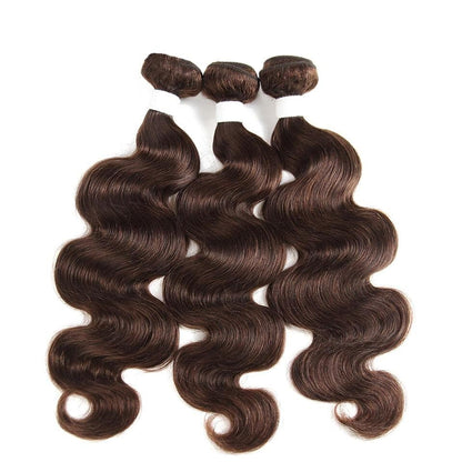 #4 Brown Body Wave 3 Bundles With 4X4 Lace Closure 100% virgin human hair