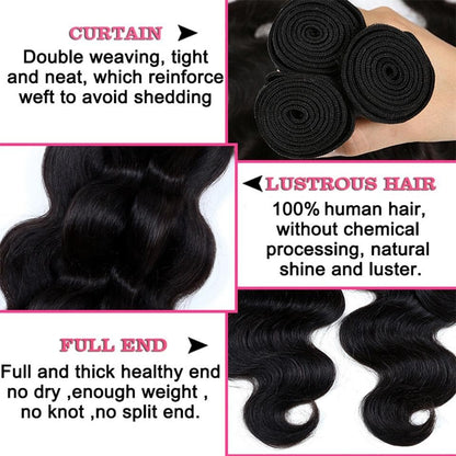 (B1) Brazilian Human Hair Body Wave 3 Bundles Virgin Hair Extensions For women 28 30 Inch