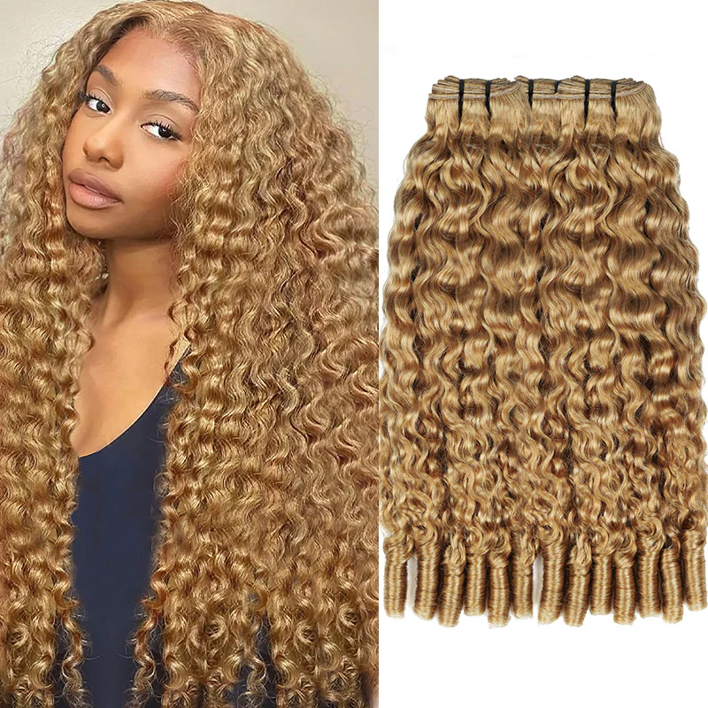 #27 Honey Blonde Burmese Curly Bundles Virgin Human Hair 4 Weave Bundles