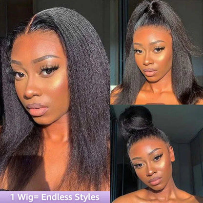 4C Edge Kinky Straight  360 HD Invisible Lace Frontal  Human Hair Wig With Super Natural Hairline