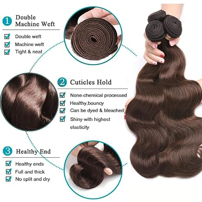 #4 Brown Color Body Wave 3 Bundles Human Hair Remy Brazilian Human Hair Extensions