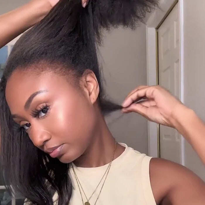 4C Edge Kinky Straight  360 HD Invisible Lace Frontal  Human Hair Wig With Super Natural Hairline