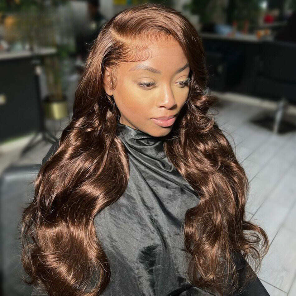 New Chocolate Brown Wig Body Wave 13x6 Full Lace Drawstring Wig Pre Plucked Natural Hairline 250% Density
